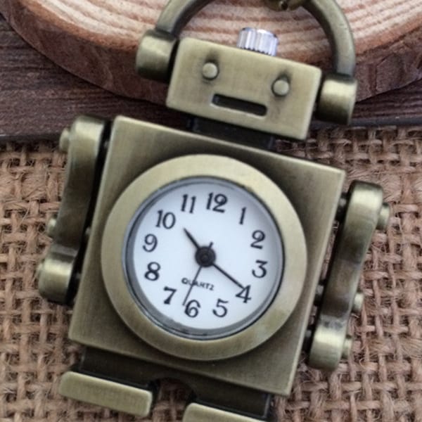 1pcs 33mmx46mm pendentif breloques PW035 de montre de poche du robot Bronze