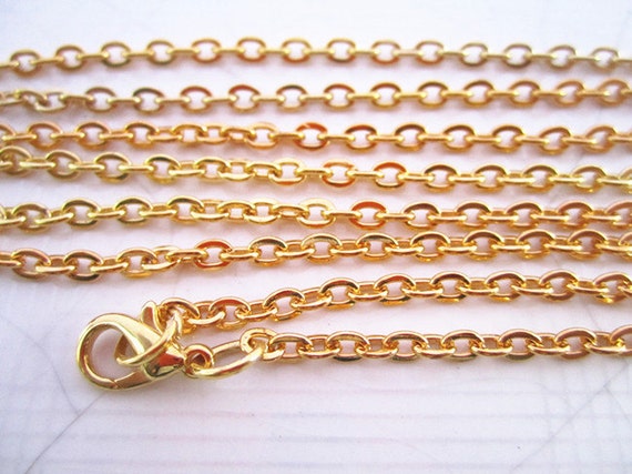 15Pcs Of 28 inch Gold Plated Flat Oval Necklace Chain3mmx4mm For Jewelry making