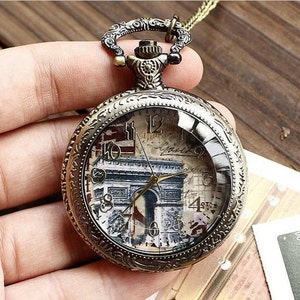1pcs 48mmx48mm Bronze triumphal arch   Glass Cover pocket watch charms pendant PW161