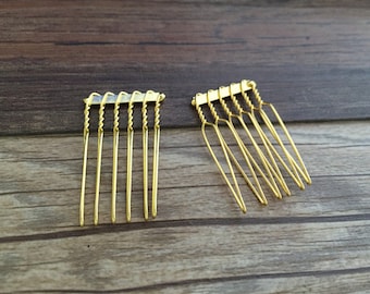 6Teeth gold  Metal  Hair Combs  20pieces