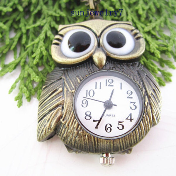 31mmx34mm Couleur bronze Hibou montre de poche charmes pendentif PP056