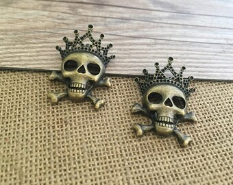 5pcs 45x31mm  Skull Charm- antique bronze Charm Pendant Jewelry Findings