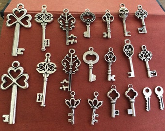 40PCS   Key Charm  Assorted Style (10 style )-antique Silver charm Pendant