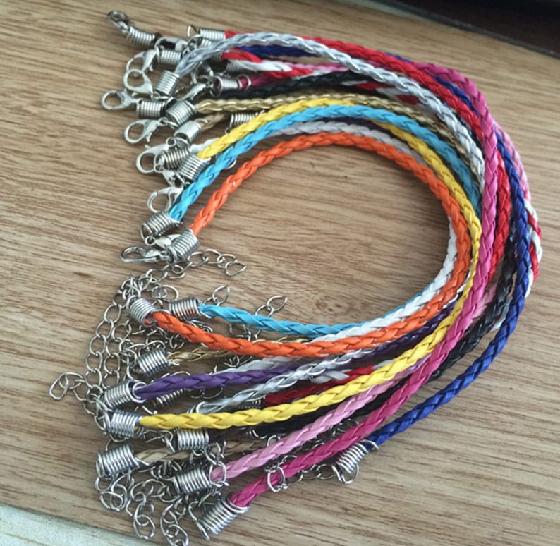 100pcs 7-9inch adjustable mixed colors braided leather cord bracelet 3.0mm image 2