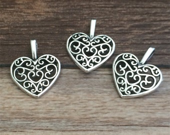 60pieces 15x16mm  Heart charm   -  antique Silver charm pendant  Jewelry Findings