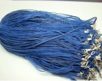 50pcs 17-19 inch adjustable bule organza ribbon necklace cord