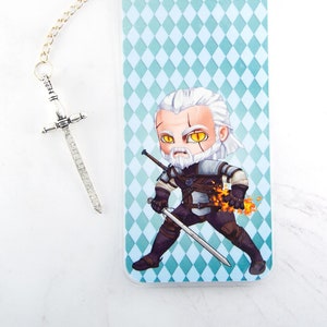 Geralt of Rivia The witcher kawaii chibi fanart art bookmark sword page marker knight gift for gamer image 1