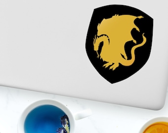 King Arthur sticker - Pendragon knight shield with gold dragon vinyl decal - metallic arthurian merlin laptop car art