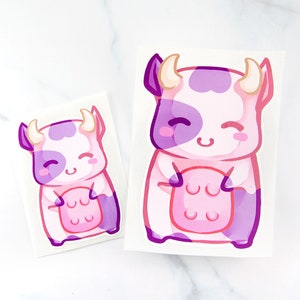 Kawaii chibi baby pink cow sticker cute anime manga animal strawberry milk pastel theme planner stationery image 2