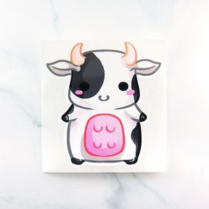 Kawaii chibi baby cow sticker cute art farm animal planner stationery anime style image 2