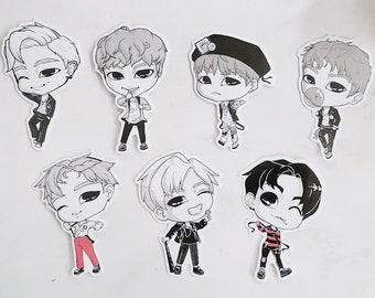 BTS stickers - bangtan art chibi OT7, Namjoon, RM, Yoongi, suga, Jin, J-hope, hoseok, Jimin, V, Taehyung, Jungkook war of hormone vinyl