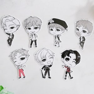 BTS stickers bangtan art chibi OT7, Namjoon, RM, Yoongi, suga, Jin, J-hope, hoseok, Jimin, V, Taehyung, Jungkook war of hormone vinyl image 1