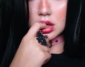 kawaii pastel goth bat cat ring - anime manga style creepy cute grunge halloween jewellery aesthetic