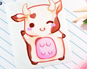 Kawaii chibi cow sticker - chocolate milk - cute planner pastel baby cow stationery original farm animal