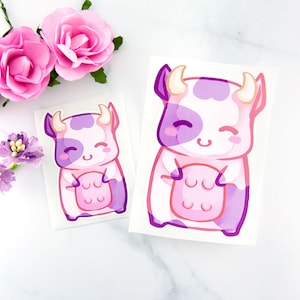 Kawaii chibi baby pink cow sticker cute anime manga animal strawberry milk pastel theme planner stationery image 3