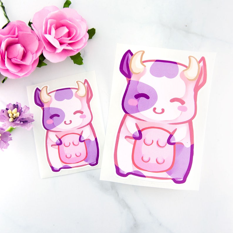 Kawaii chibi baby pink cow sticker cute anime manga animal strawberry milk pastel theme planner stationery image 3