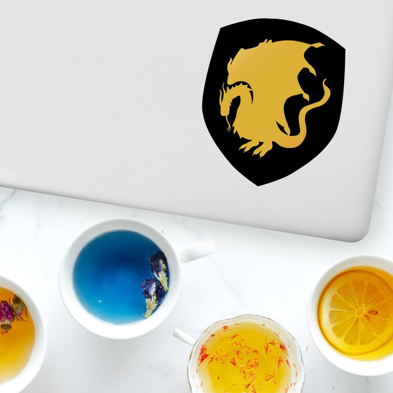 King Arthur sticker Pendragon knight shield with gold dragon vinyl decal metallic arthurian merlin laptop car art image 1