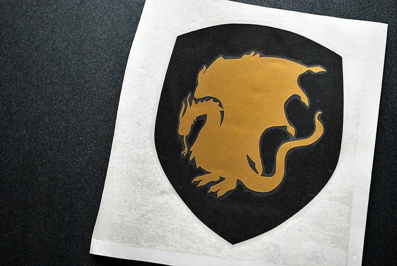 King Arthur sticker Pendragon knight shield with gold dragon vinyl decal metallic arthurian merlin laptop car art image 2