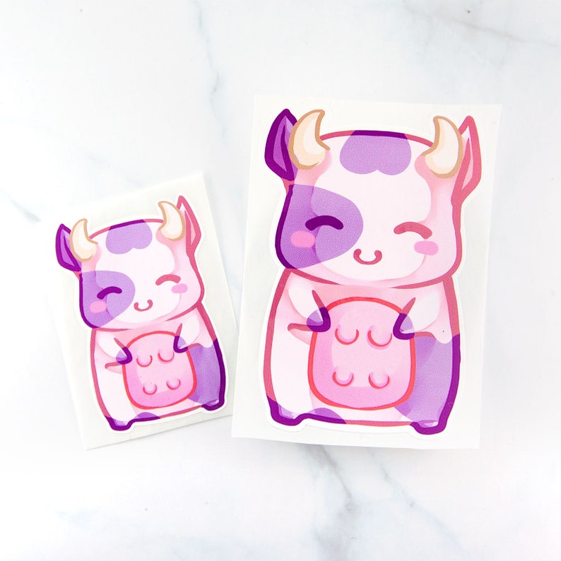 Kawaii chibi baby pink cow sticker cute anime manga animal strawberry milk pastel theme planner stationery image 2