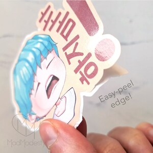 Min Yoongi / SUGA hajima sticker cute kawaii chibi fan art drawing sticker of k-pop idol agust d mint hair korean hangul text image 6