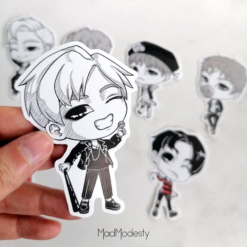 BTS stickers bangtan art chibi OT7, Namjoon, RM, Yoongi, suga, Jin, J-hope, hoseok, Jimin, V, Taehyung, Jungkook war of hormone vinyl image 8