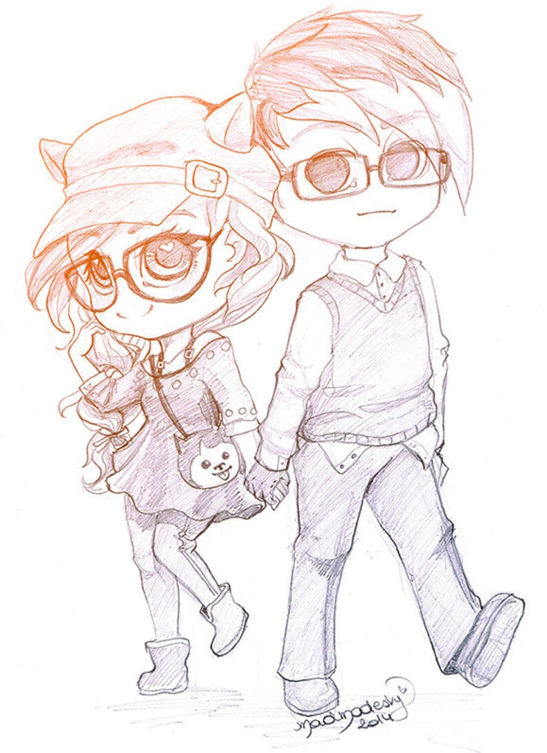 2 People Custom Chibi Couple Manga Portrait 2 Person Anime Etsy