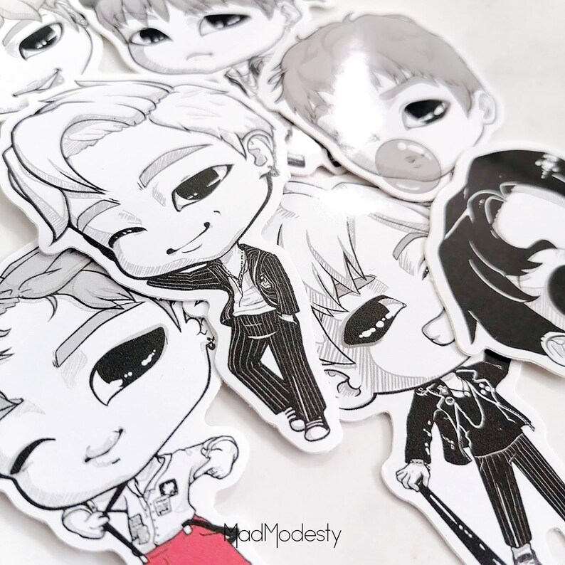 BTS stickers bangtan art chibi OT7, Namjoon, RM, Yoongi, suga, Jin, J-hope, hoseok, Jimin, V, Taehyung, Jungkook war of hormone vinyl image 2