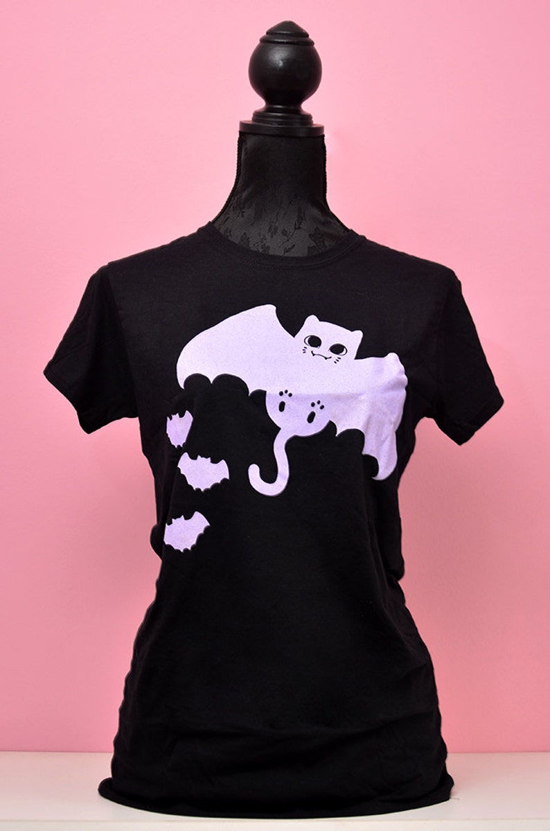Pastel goth Tshirt bat cat lilac gothic print ladies Etsy