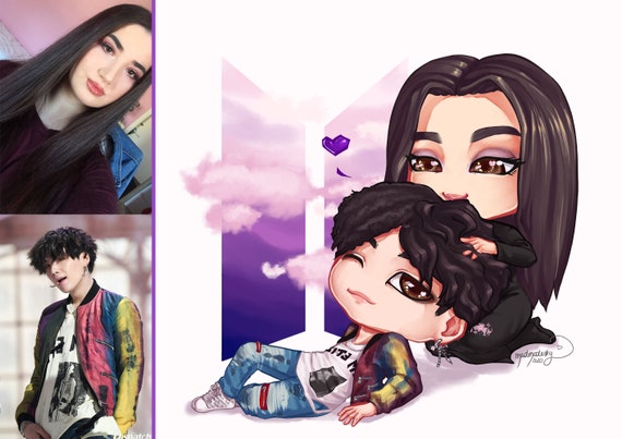 You And Your Kpop Bias Art Portrait Custom Kawaii Chibi Idol Etsy