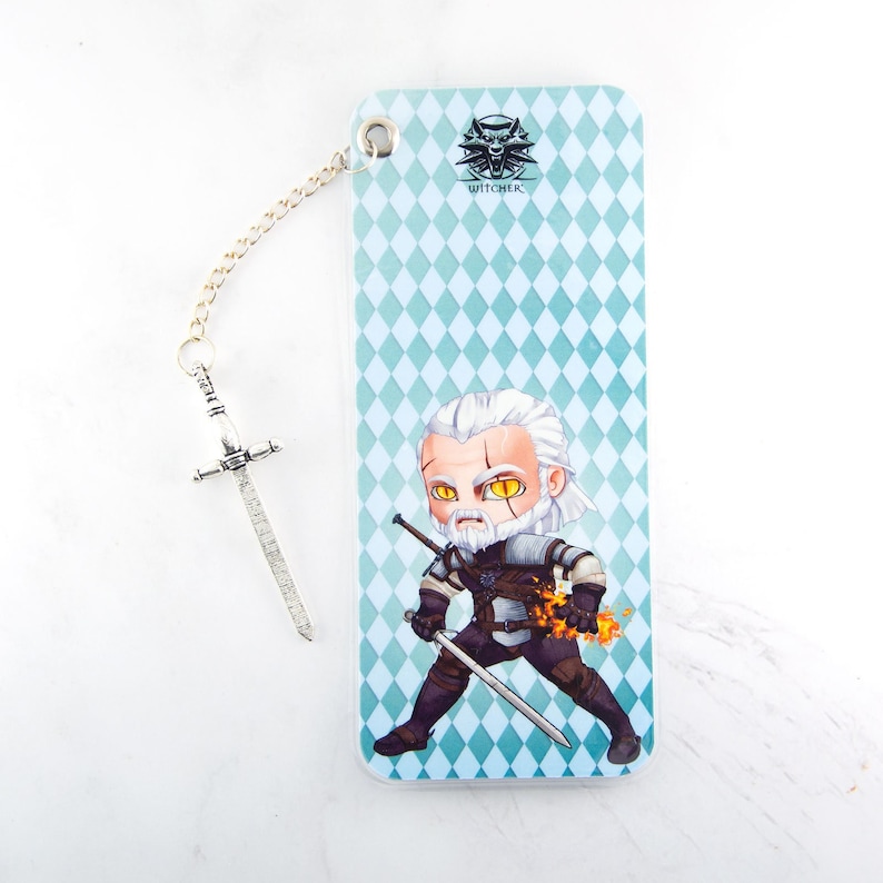 Geralt of Rivia The witcher kawaii chibi fanart art bookmark sword page marker knight gift for gamer image 1