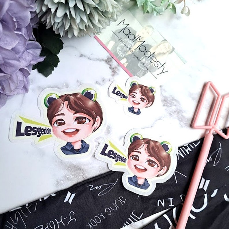 Cute BTS chibi Jungkook sticker JK Fanart kawaii art jung kook drawing sticker bangtan let's get it quote lesgeddit text frog ears image 7