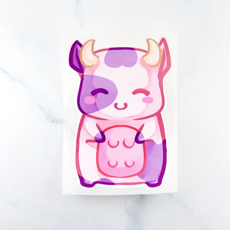 Kawaii chibi baby pink cow sticker cute anime manga animal strawberry milk pastel theme planner stationery image 4