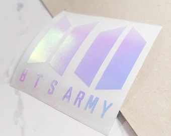 BTS + calcomanía con el logotipo del ejército SET - holográfico holo plata Kpop pegatina impermeable diy bangtan sonyeondan vinilo