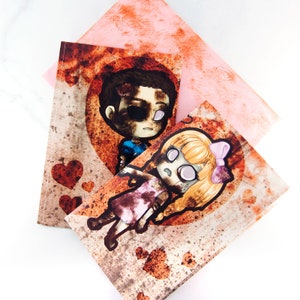 Cute chibi zombie couple / apocalypse valentine card / matching BFF halloween charms / kawaii zombie gift gothic creepy image 6