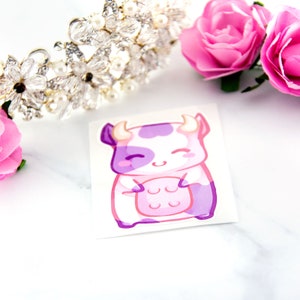 Kawaii chibi baby pink cow sticker cute anime manga animal strawberry milk pastel theme planner stationery image 5