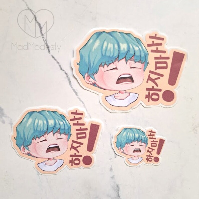 Min Yoongi / SUGA hajima sticker cute kawaii chibi fan art drawing sticker of k-pop idol agust d mint hair korean hangul text image 5