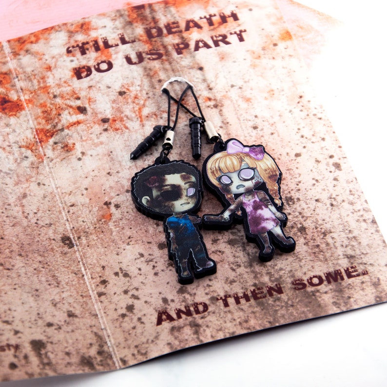 Cute chibi zombie couple / apocalypse valentine card / matching BFF halloween charms / kawaii zombie gift gothic creepy image 5
