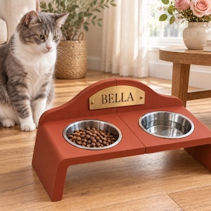 Personalized Raised Dog Bowl with Name, Elevated Cat Bowl Stand, Custom Pet Gift