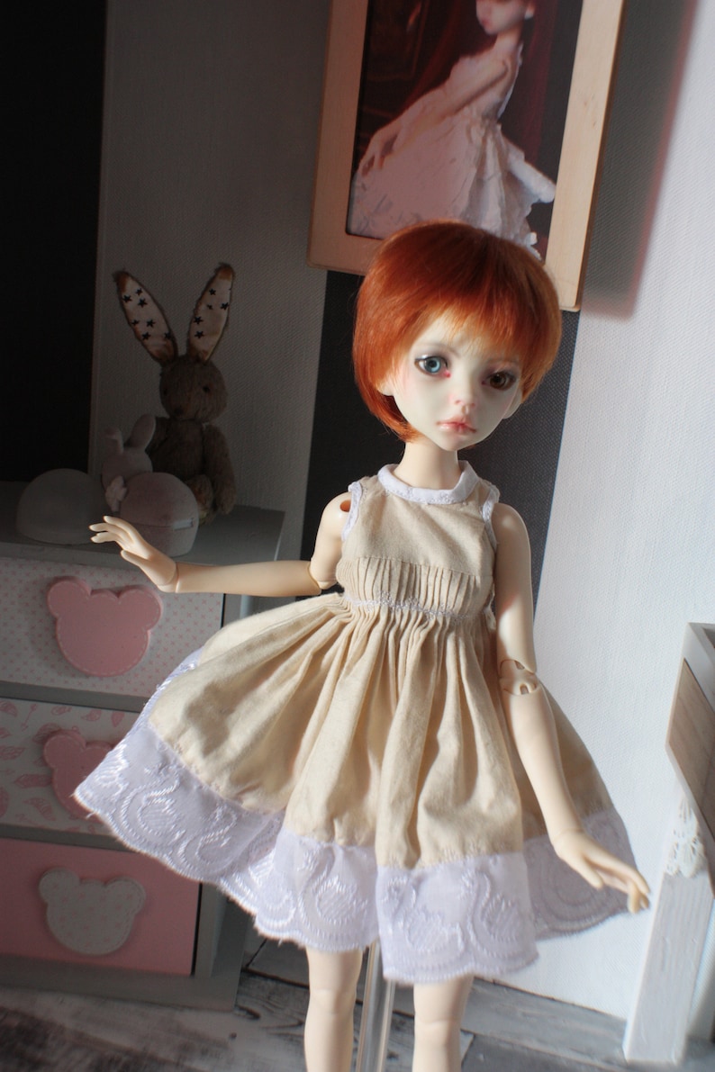Beige ruffles dress for slim MSD