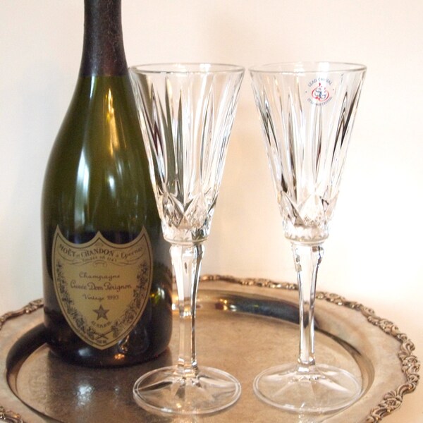 Vintage Lead Crystal Champagne Toasting Flutes - Set of 2