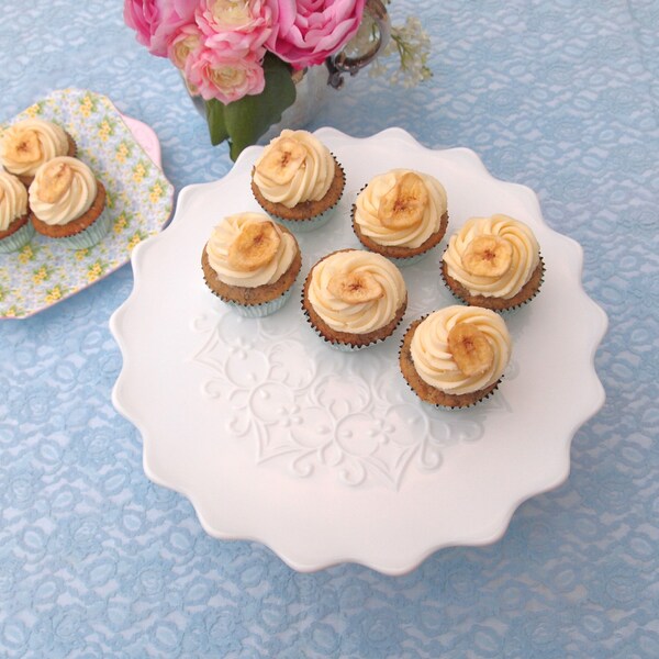 Vintage Fenton Milk Glass Spanish Lace Cake Stand - Mid Century