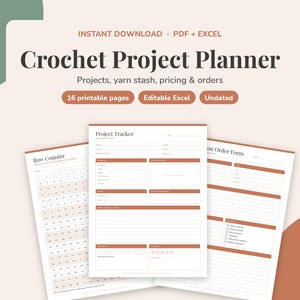 Crochet Planner Printable and Excel Bundle, Yarn Stash Tracker, Row Counter, Pricing Calculator, Commission Order Form, Instant Download