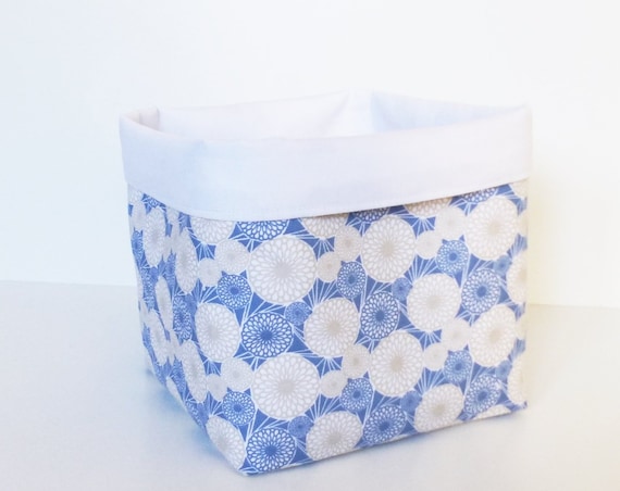 Storage basket/diaper changing table-15 cm x 15 cm-fabric Oekotex blue/beige/white-baby decoration-home decor-cache pot