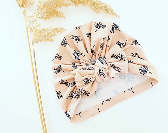 TURBAN baby knot in JERSEY- LEAVES Beige Nude / hairdressing accessory baby girl