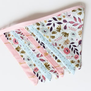 Garland fabric pennants pink/gold/white-little girl bedroom decoration-LIBERTY & arrows-gift idea