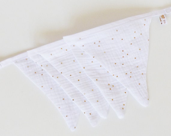 Garland pennants in double gauze Gold peas - Decoration baby room - gift idea -deco room - birth gift