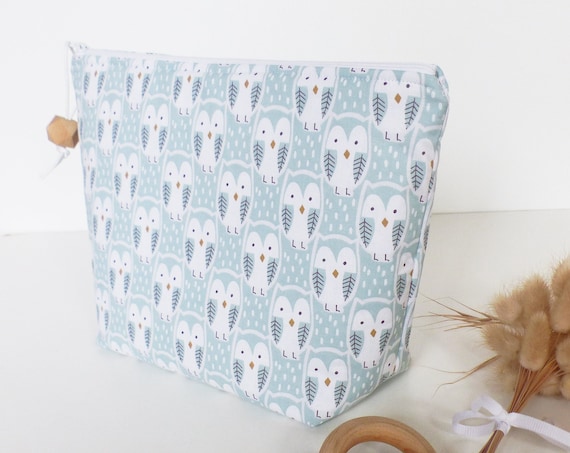 TROUSSE MOLLETON - Hiboux Pattern Fabrics - 28 x 20 cm - gift idea - Baby toilet kit - makeup kit