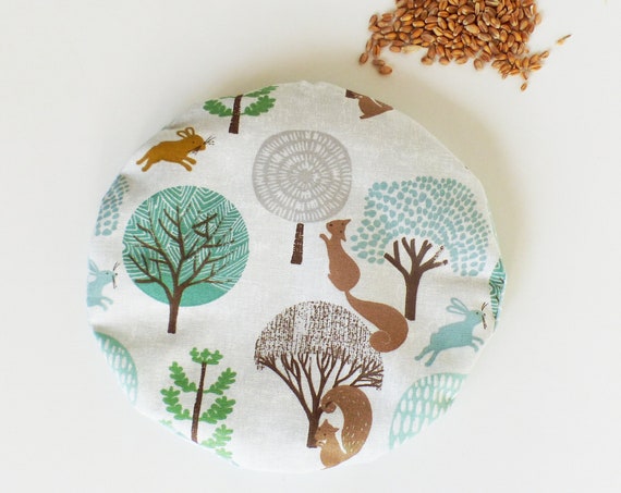 Wheat bottle Round 19 cm ECUREUILS / ARBRES -Removable -oekotex fabrics - gift idea - hotpad - child hot water bottle