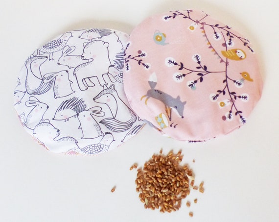 Round wheat hot water bottle 19 cm RABBITS / PINK FOXES of your choice -Removable -oekotex fabrics - gift idea - hotpad - children's hot water bottle