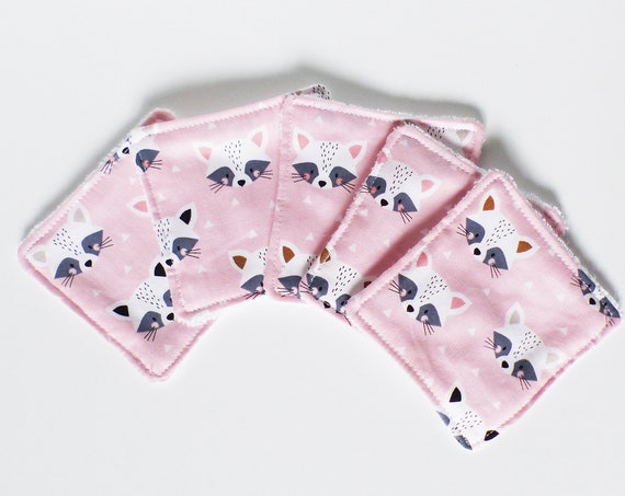 Washable make-up remover cottons - 10 x 10 cm -Rose panda fabric - BIO - Zero Waste Washable Wipes - Gift Idea